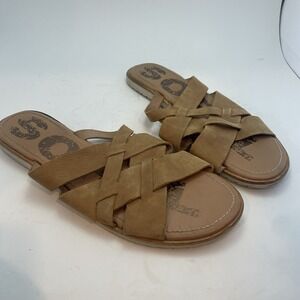 Sorel Ella Slide Brown Suede Sandal Cross Cross Strap Open Toe Women's Size 11